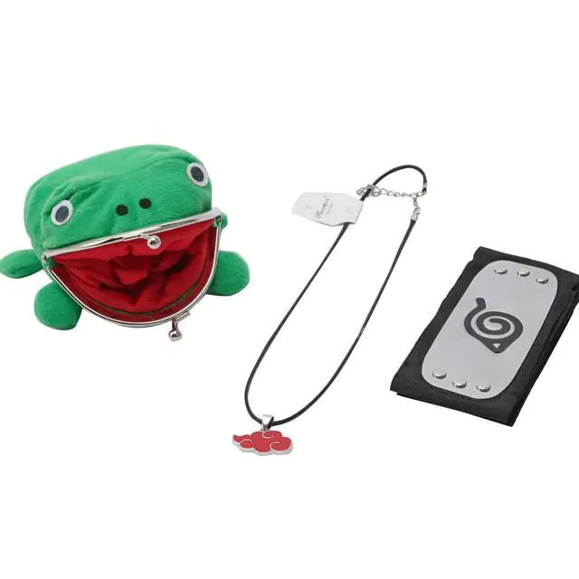 Naruto Akatsuki Green Frog Wallet with Hidden Leafe Village Headband Necklace