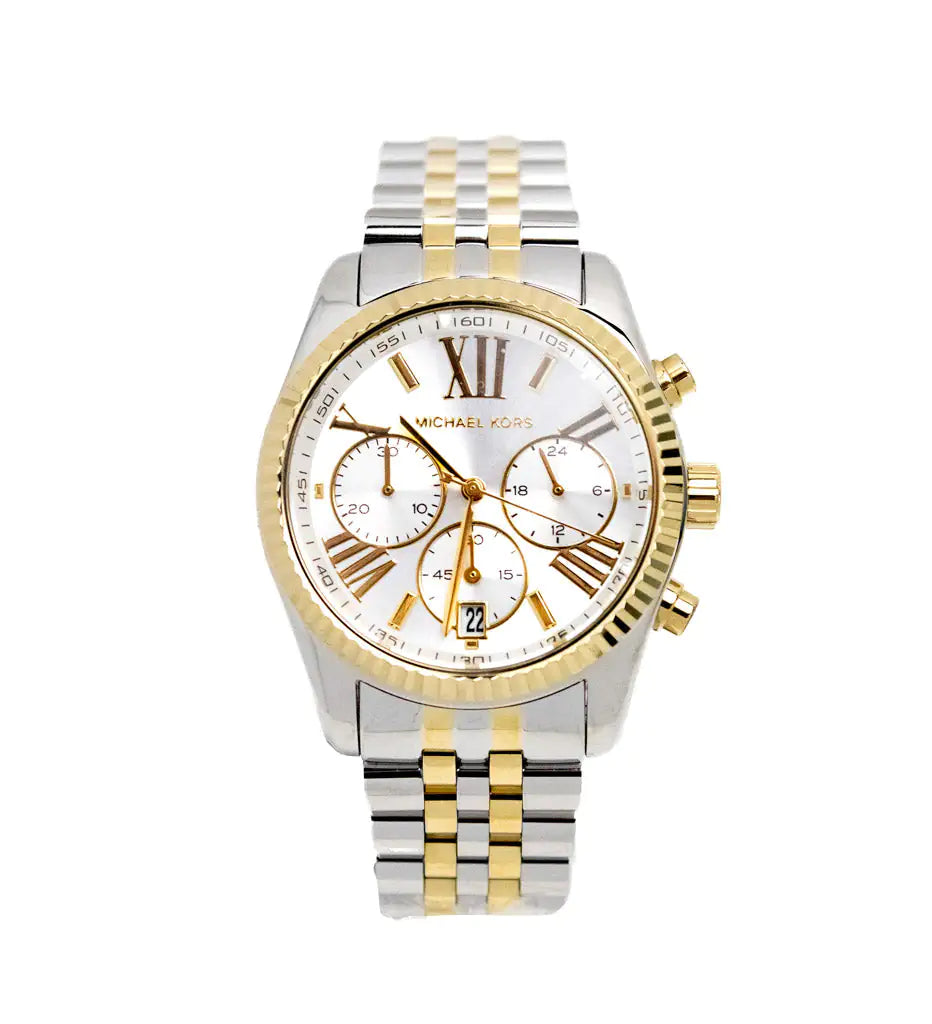 Michael Kors (MK5955) Lexington Chronograph Silver Gold Toned Stainless Steel Watch