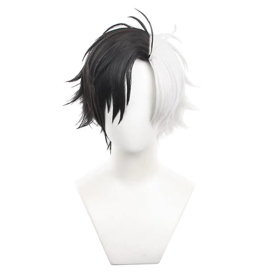 SisiruKou Anime Half Black Half White Unisex short Wig Halloween Cosplay Costume Wig