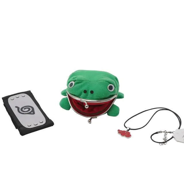 Naruto Akatsuki Green Frog Wallet with Hidden Leafe Village Headband Necklace