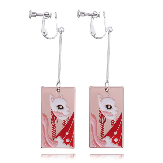 Anime Kamado Tanjiro Hanafuda Earrings - Cosplay Clip on Earrings - Anime Cosplay Accessories For Womens (Sabito Clip)