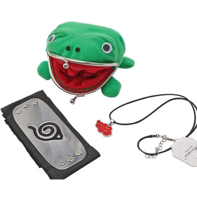 Naruto Akatsuki Green Frog Wallet with Hidden Leafe Village Headband Necklace